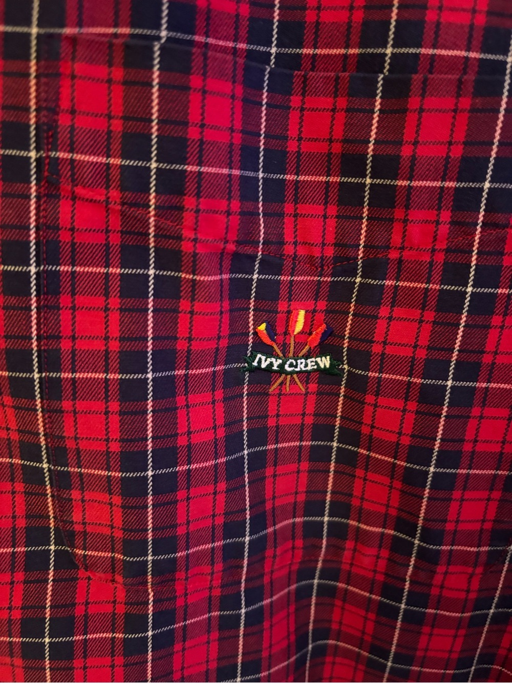 Red & navy blue plaid button-down long sleeve 100% cotton tailgate cabincore - Picture 3 of 6